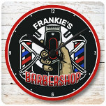 Custom NAME Retro Barber Shop Pole Barbershop Round Clock<br><div class="desc">Custom NAME Retro Barber Shop Pole Barbershop Hair Clippers Design - Click on "Personalise this Template" to customise your Name or Custom Text.</div>