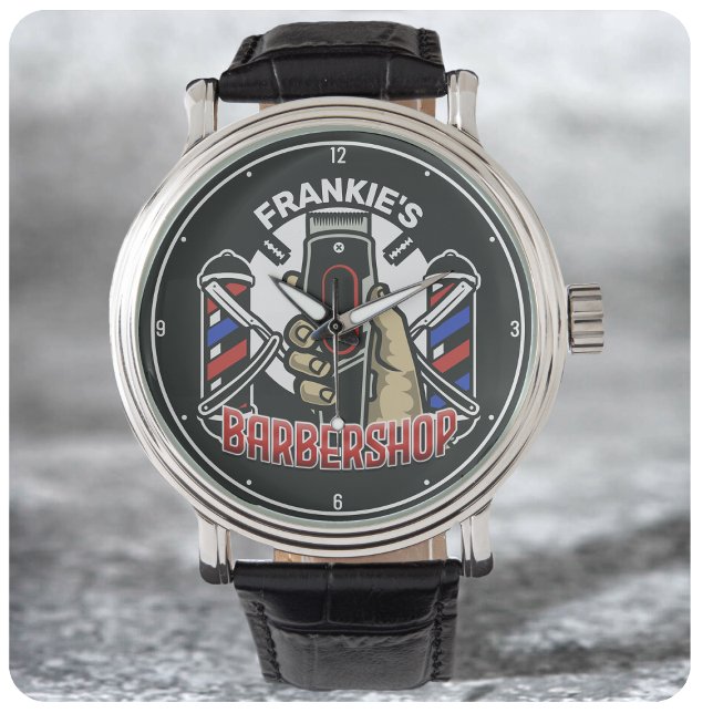 Custom NAME Retro Barber Shop Pole Barbershop Watch (Creator Uploaded)