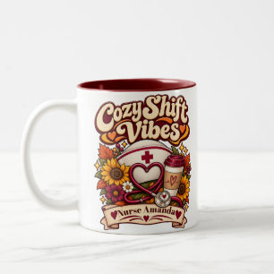Custom Name Retro Cozy Nurse Life Coffee Two-Tone Coffee Mug