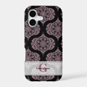 Custom Name Retro Dusky Rose Floral Fronds Mandala