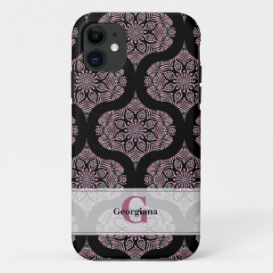 Custom Name Retro Dusky Rose Floral Fronds Mandala Case-Mate iPhone Case