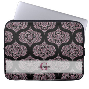 Custom Name Retro Dusky Rose Floral Fronds Mandala Laptop Sleeve