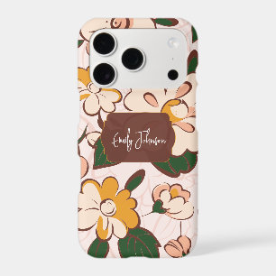 Custom Name Retro Floral Cream Yellow Flower