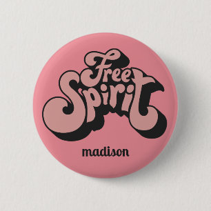 Custom Name Retro "Free Spirit" 6 Cm Round Badge