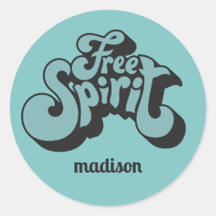 Custom Name Retro "Free Spirit" Classic Round Sticker