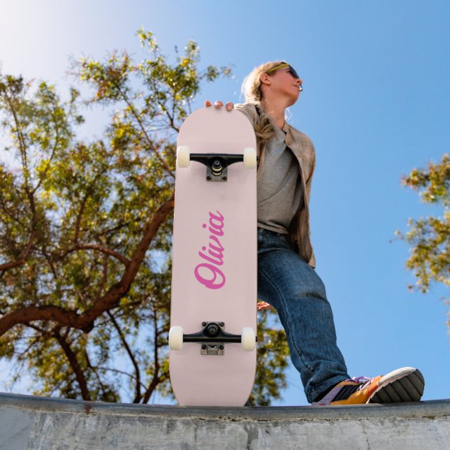 Custom Name Retro Fun Personalised Pink Skateboard (Outdoor 1)