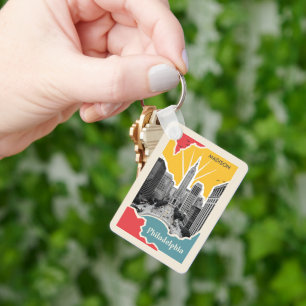 Custom Name Retro Philadelphia Key Ring