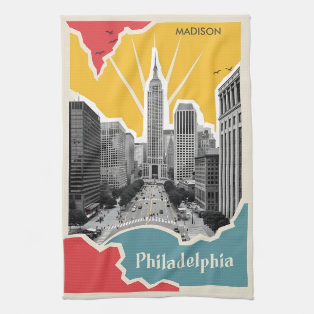 Custom Name Retro Philadelphia Tea Towel (Vertical)