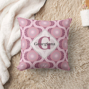 Custom Name Retro Radiant Dusky Rose Dot Mandala Cushion