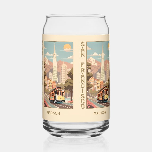 Custom Name Retro San Francisco Can Glass (Front)