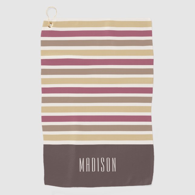 Custom Name Retro Stripes Pattern Golf Towel (Front)