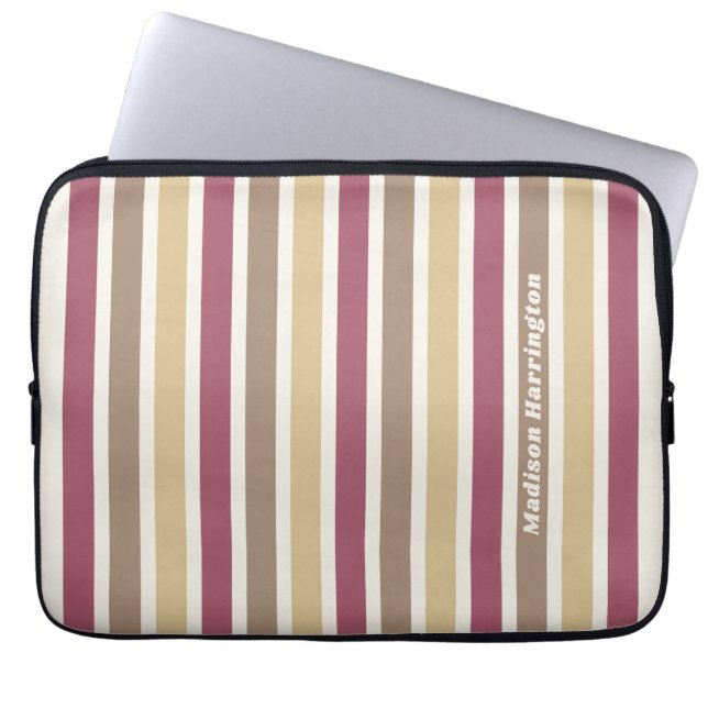 Custom Name Retro Stripes Pattern Laptop Sleeve (Front)