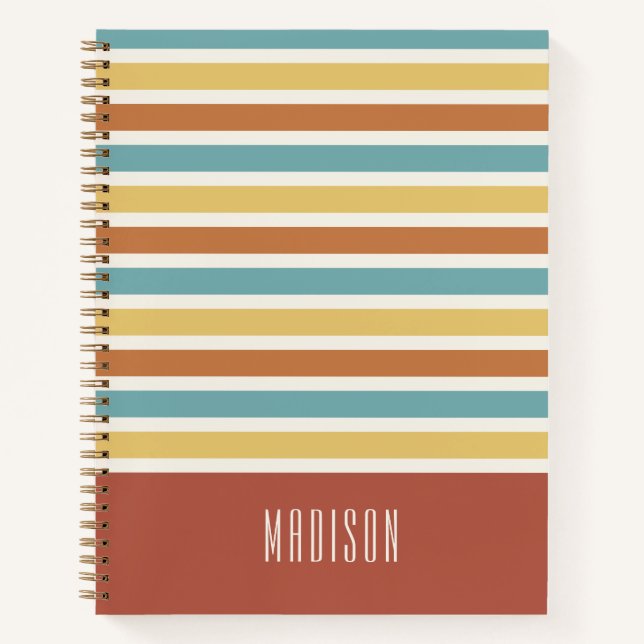 Custom Name Retro Stripes Pattern Notebook (Front)