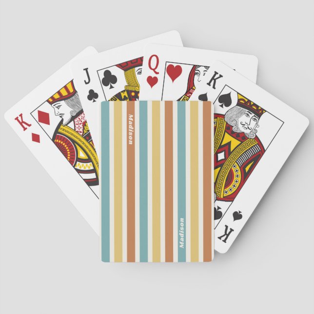 Custom Name Retro Stripes Pattern Playing Cards (Back)