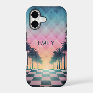 Custom Name Retro Synthwave Sunset Palm Trees