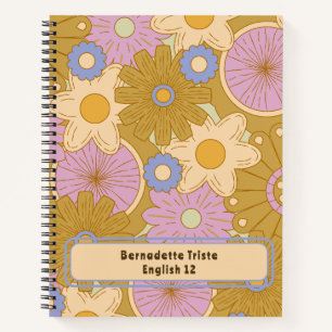 Custom Name Retro Vintage Wildflower Floral Daisy Notebook