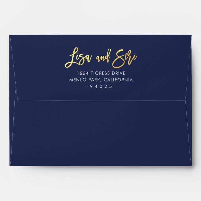 CUSTOM NAME RETURN ADDRESS faux gold foil script Envelope (Back (Top Flap))