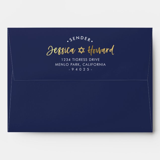 CUSTOM NAME RETURN ADDRESS faux gold foil script Envelope (Back (Top Flap))