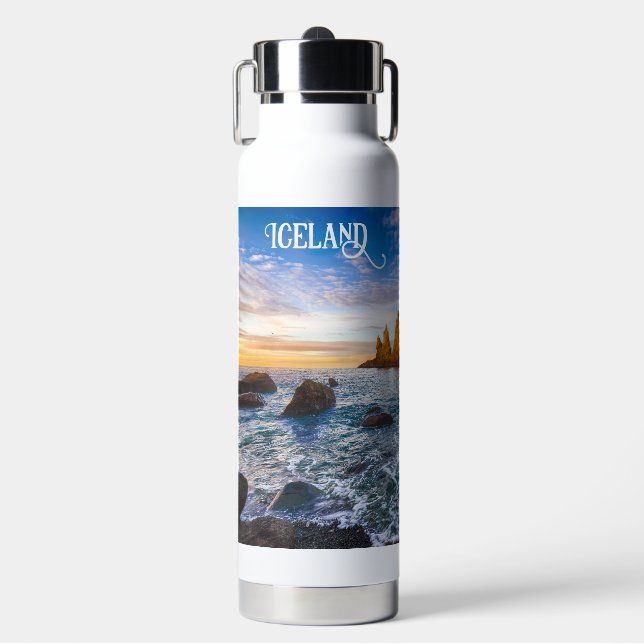 Custom Name Reynisfjara Beach, Iceland Water Bottle (Front)