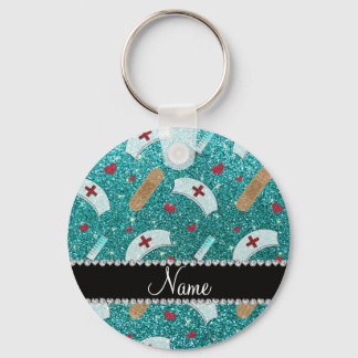 Custom name robin blue glitter nurse hats heart key ring