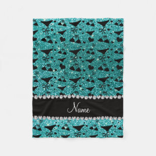 Custom name robin egg blue glitter bikini bows fleece blanket