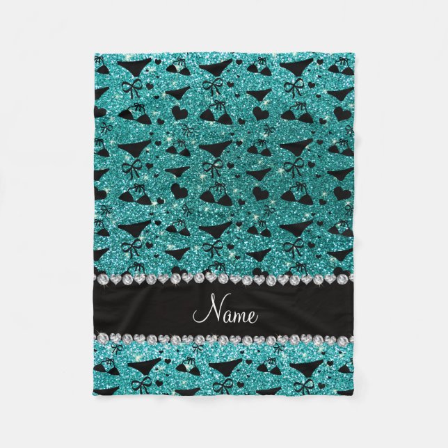 Custom name robin egg blue glitter bikini bows fleece blanket (Front)
