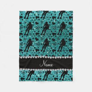Custom name robin egg blue glitter roller derby fleece blanket