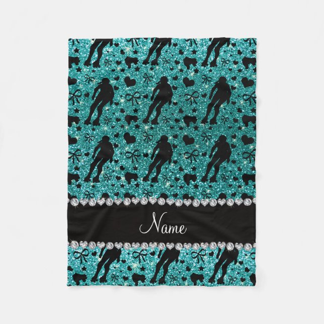 Custom name robin egg blue glitter roller derby fleece blanket (Front)