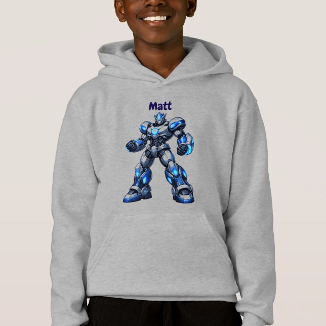 Custom Name Robot Kids Birthday Hoodie Gift (Front)
