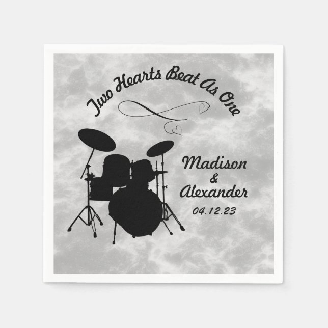 Custom Name Rock & Roll Drummer Wedding Drum Kit Napkin (Front)