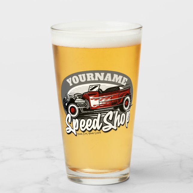 Custom NAME Rockabilly Roadster Speed Shop Garage Glass (Front Filled)