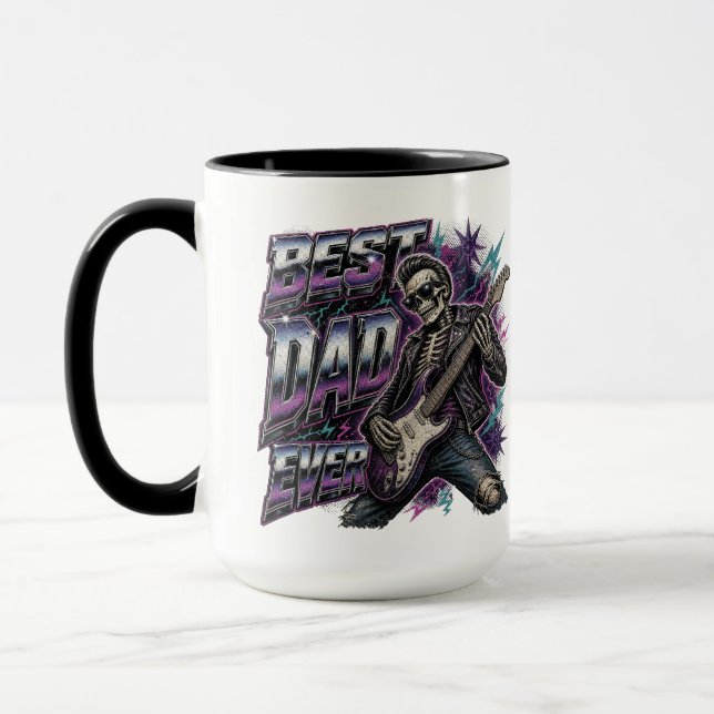 Custom Name Rocker Dad Best Dad Ever Skeleton Mug (Left)