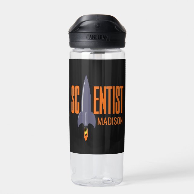 Custom name Rocket Scientist Water Bottle (Back)