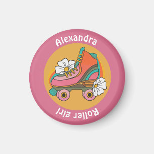 custom name roller girl pink girly Magnet