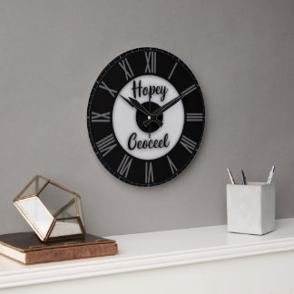 “Custom Name Roman Numeral – Modern Black Large Clock
