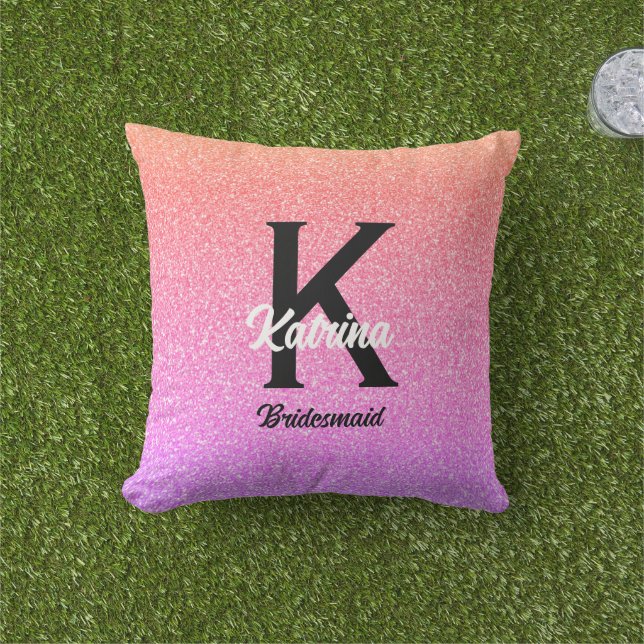 Custom Name Rose Gold Glitter Bridesmaid Gift Cushion (Grass)