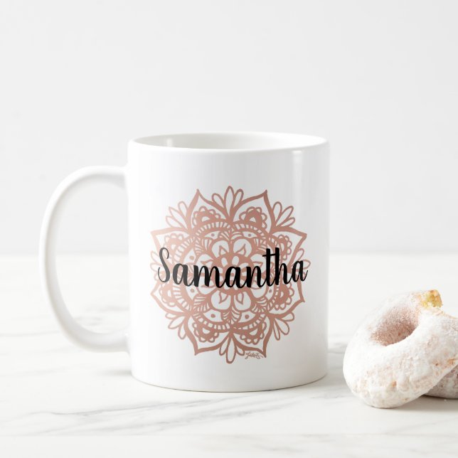 Custom Name Rose Gold Mandala Mug (With Donut)