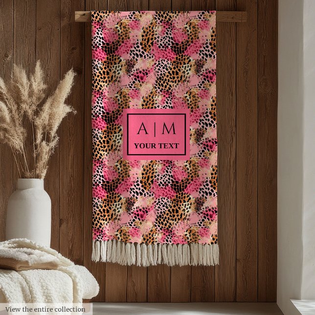 Custom name  rose gold watercolor leopard skin fleece blanket (Custom name rose gold watercolor leopard skin Fleece Blanket)