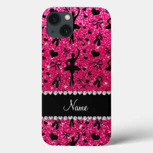 Custom name rose pink glitter ballerinas iPhone 13 case