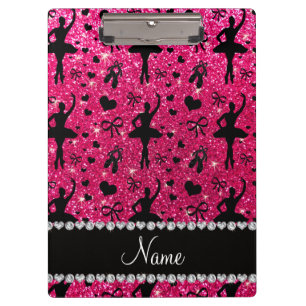 Custom name rose pink glitter ballerinas clipboard