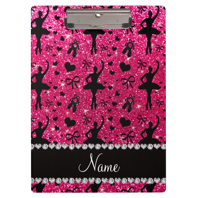 Custom name rose pink glitter ballerinas clipboard (Front)
