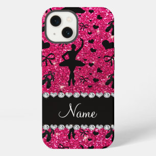 Custom name rose pink glitter ballerinas iPhone 13 case