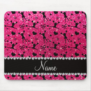 Custom name rose pink glitter cheerleading mouse pad