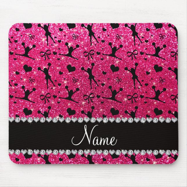 Custom name rose pink glitter cheerleading mouse pad (Front)
