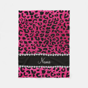 Custom name rose pink glitter cheetah print fleece blanket