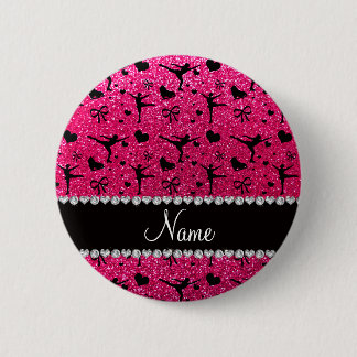 Custom name rose pink glitter figure skating 6 cm round badge