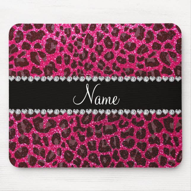 Custom name rose pink glitter leopard print mouse pad (Front)