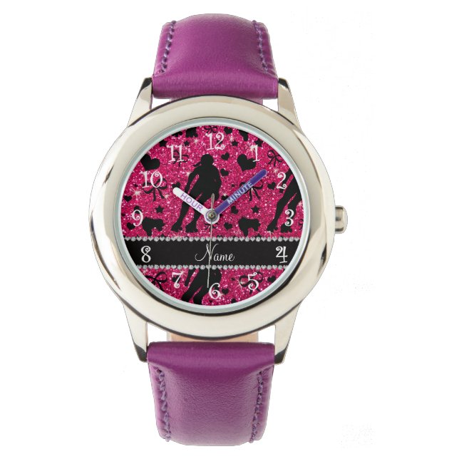 Custom name rose pink glitter roller derby watch (Front)