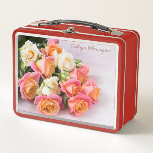 Custom name Roses Metal Lunch Box