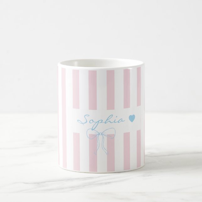 Custom name rosewater pink striped  coffee mug (Center)